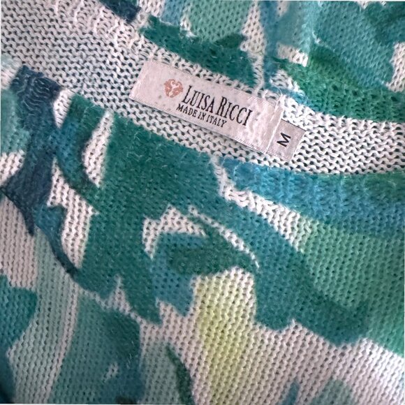 LUISA RICCI Green Leaf Tropical Short Sleeve Summer Knit Lightweight Sweater M - Picture 3 of 5